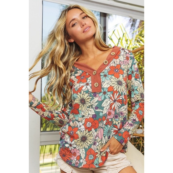 BiBi Floral Long Sleeve Top - Multicolor - Picture 2 of 10
